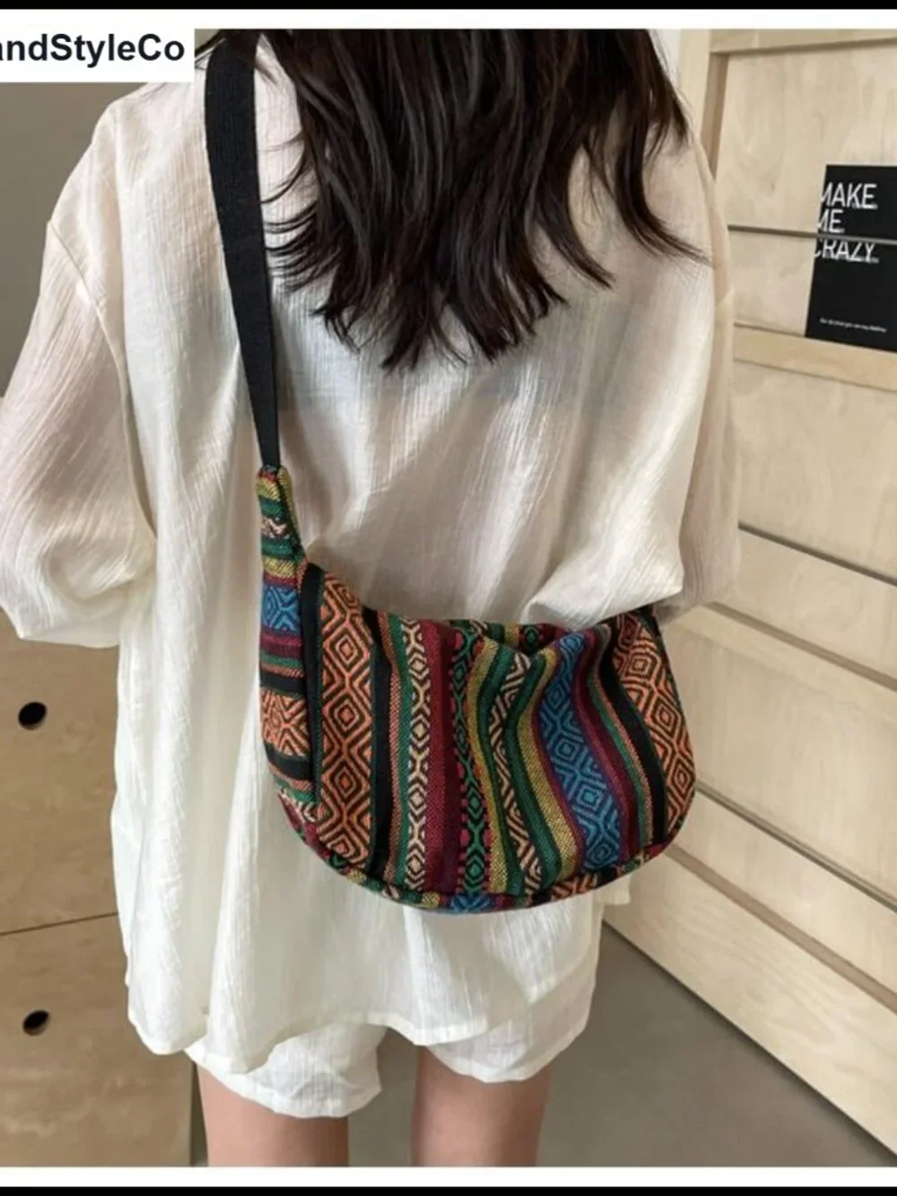 Hippie Crossbody Bag for Women with Tassel Keychain, Adjustable Strap